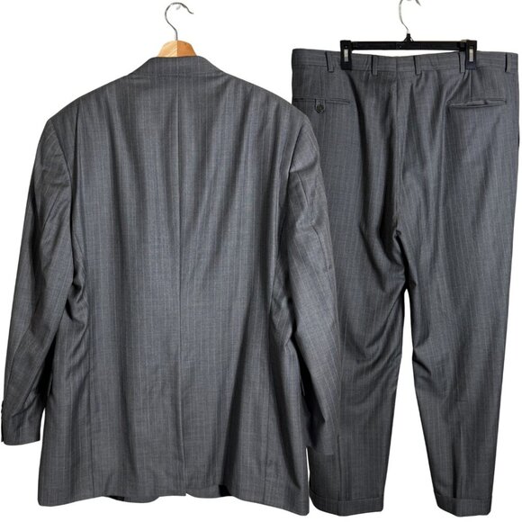 Hart Schaffner Marx Pinstripe Wool 2 Piece Suit Men's 46L Gray Gold Trumpeter - Picture 2 of 16